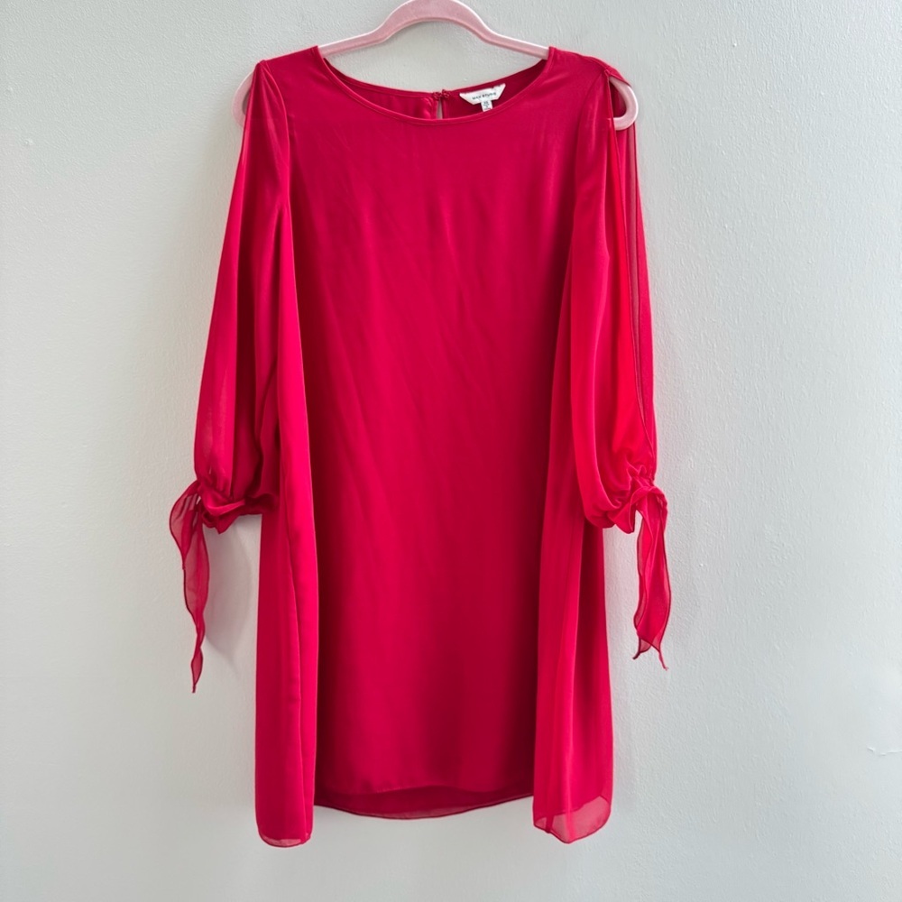Max Studio Red Sheer Sleeve Shift Dress